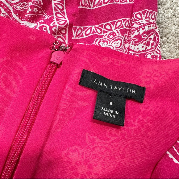 Ann Taylor Bandana Paisley Wrap Maxi Dress V-Neck Shortsleeve Hi-Low Pink Boho 8 - Picture 11 of 15
